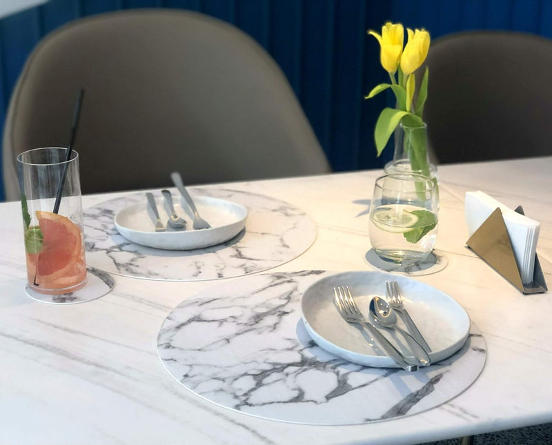 Jovono Marble Round Placemats and Coasters, Faux Leather Waterproof Table Mats, Easy to Wipe Off for Kitchen Dining Round Table - Image 3